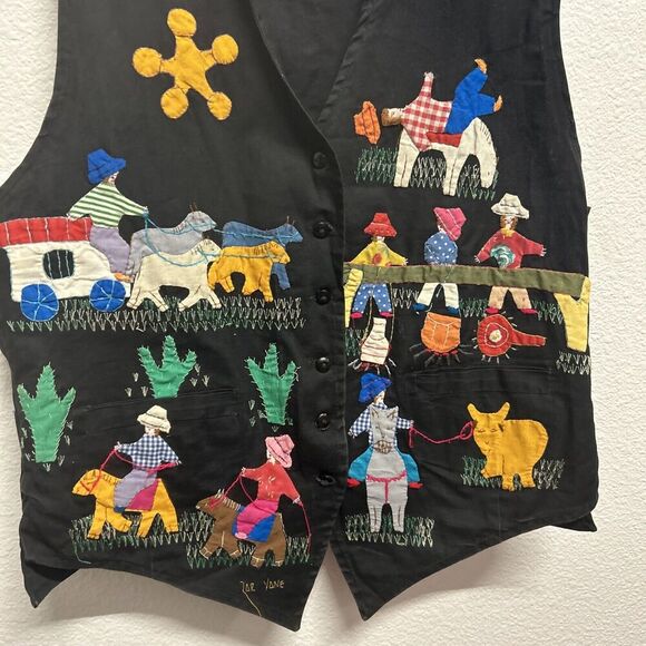 Vintage Handmade Folk Applique Frog A La Peche Cowgirl Vest Embroidered Medium - Picture 4 of 11